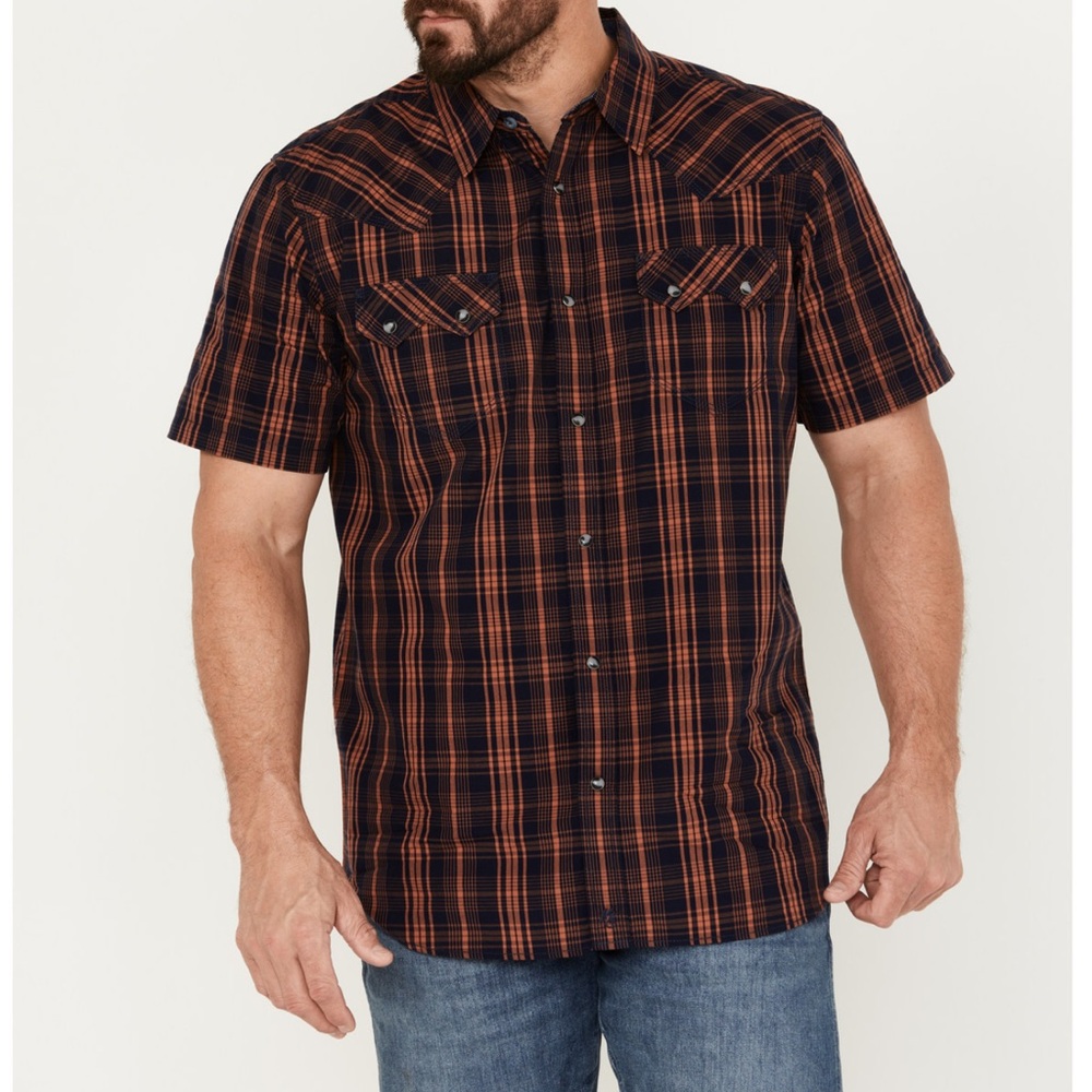 PLAID PRINT SHORT SLEEVE WESTERN SNAP SHIRT